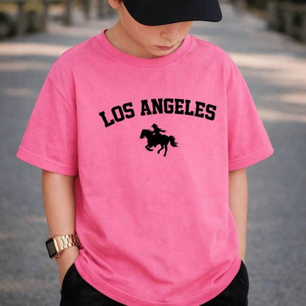 Camiseta Infantil e Juvenil Estampada Los Angeles Cavalo 100% Algodão Premium Criança Personalizada Unissex Blusa