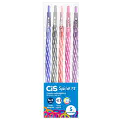 Caneta esferográfica 0.7mm Spiro RT com 5 unidades Cis