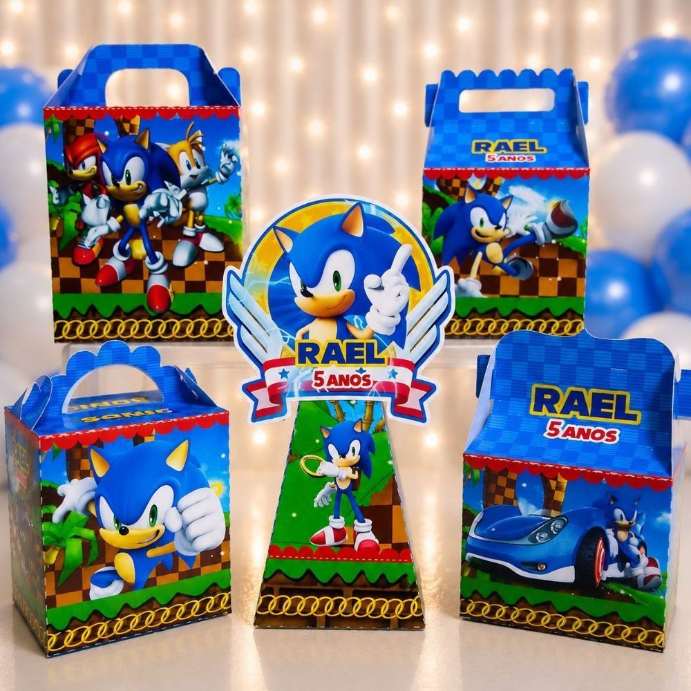 Kit 50 Caixas Sonic Personalizadas (PEGUE E MONTE)  lembrancinha - aniversário - caixas personalizadas - festa infantil