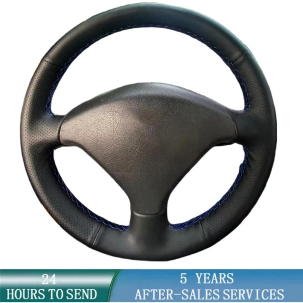 Para Peugeot 307 CC 407 SW 2004 2005 2006-2009 Capa De Couro Perfurado Macio Costura À Mão Volante Proteção Guarnição