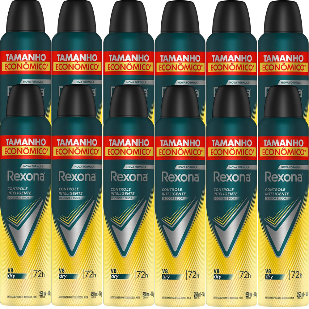 Kit Desodorante Antitranspirante Aerosol Masculino Rexona V8 250 ml - 12 Unidades