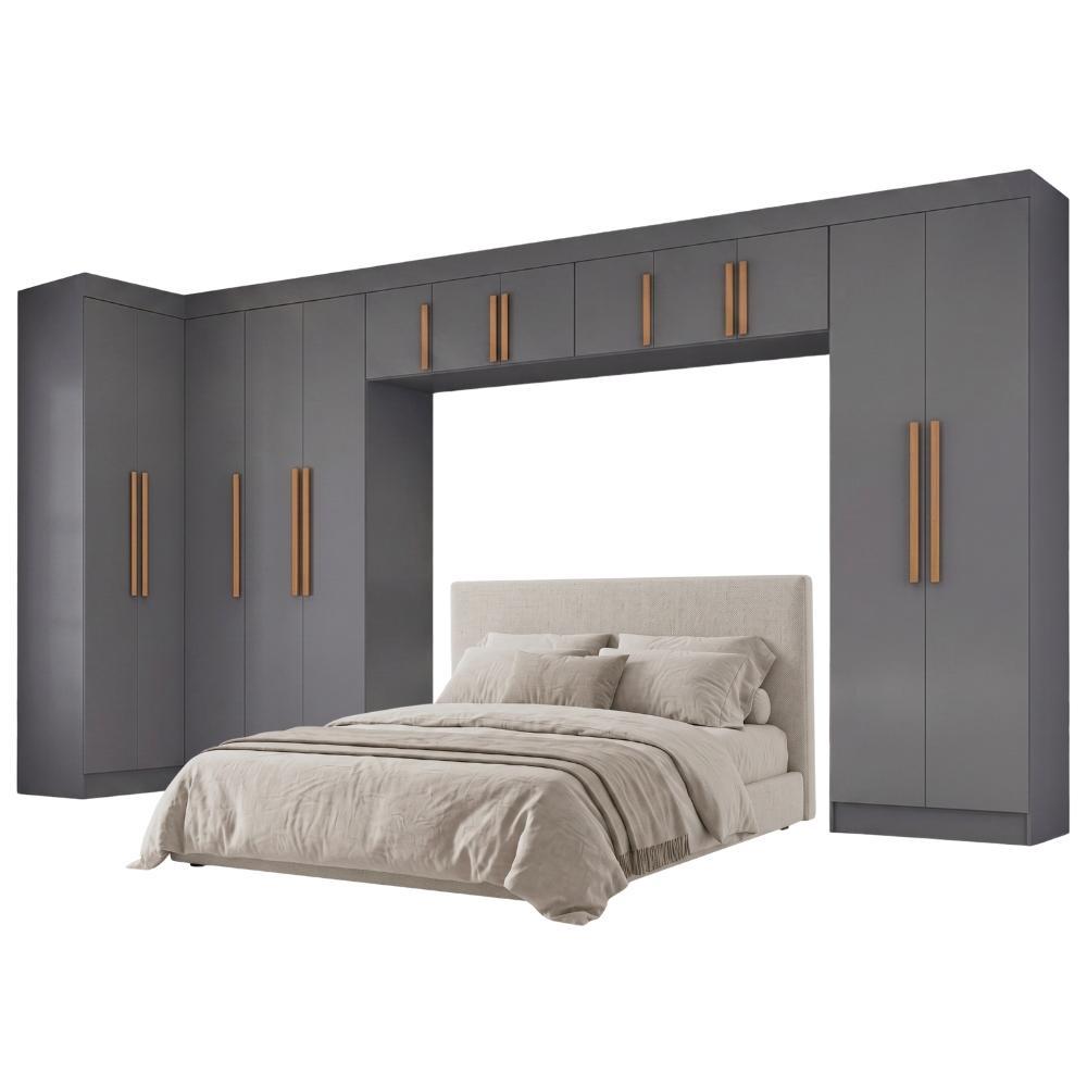 Guarda Roupas Modulado Closet de Canto Quarto Completo 13 Portas Espaço Cama Queen 1,58m Madrid