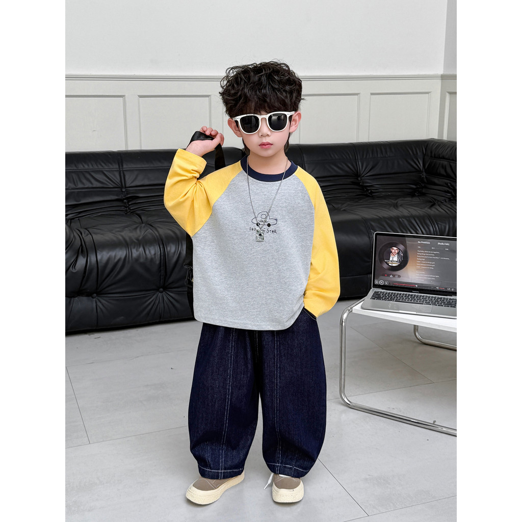 Meninos de manga comprida camiseta primavera outono estilo 2026 novo estilo crianças moda interior topo bebê outono cami