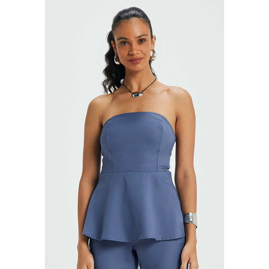 Blusa Feminina Peplum Tomara que Caia Marialícia Azul