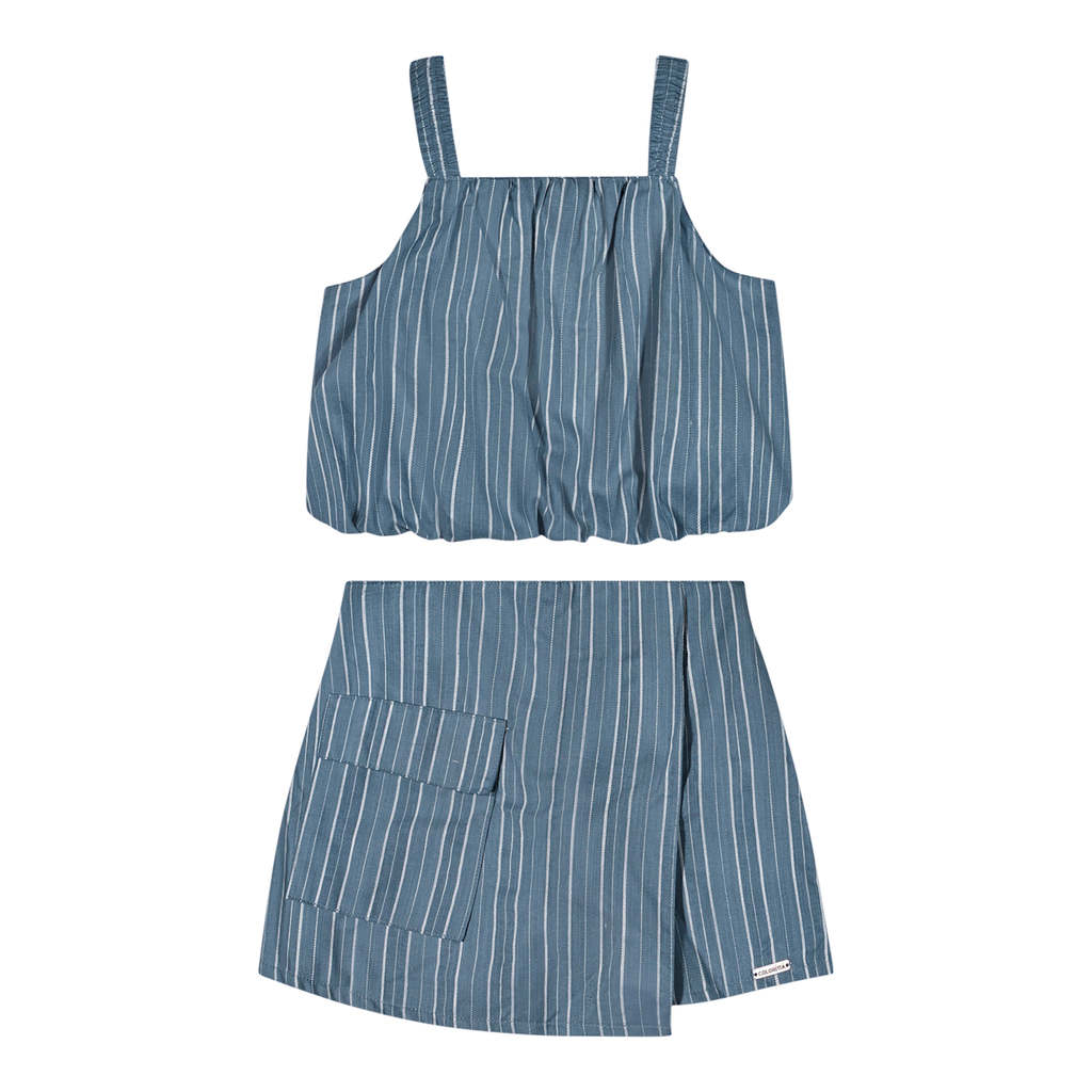 Conjunto Curto Infantil Menina Listrado Colorittá Azul