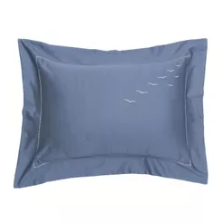Kit 02 Fronhas 300 Fios 50x70 Kacyumara Bordado Gaivota Blue/Branco