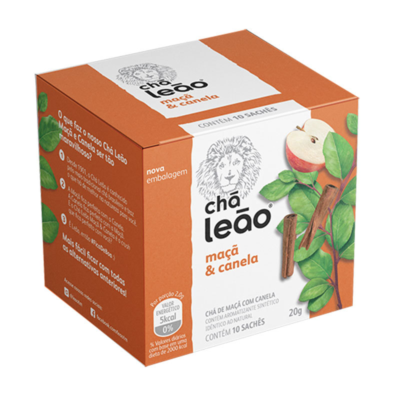 Chá Maçã com Canela envelopado com 10 unidades Leão
