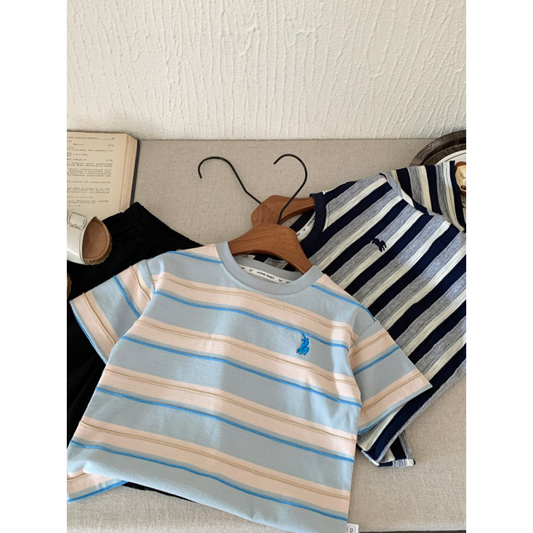 Meninos puro algodão de manga curta camiseta crianças verão moda listrado camiseta meninos moda fina meia manga