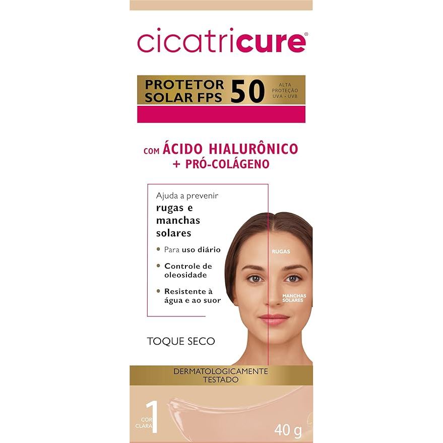 Cicatricure Protetor Solar Facial FPS 50 Antissinais Cor Clara 40g Toque Seco Efeito Matte Original