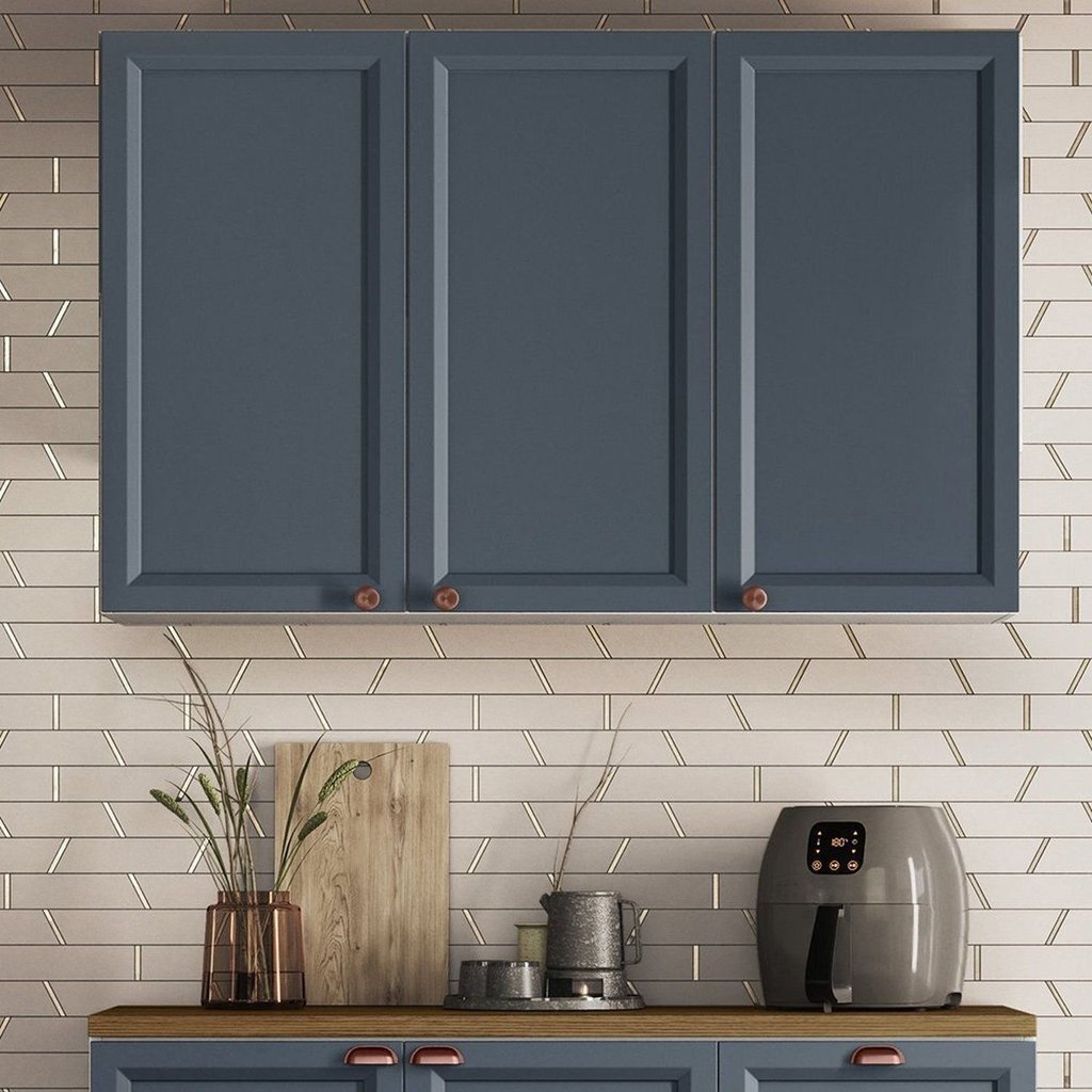Armário 120cm 3 Portas Yescasa Unna Branco/Azul