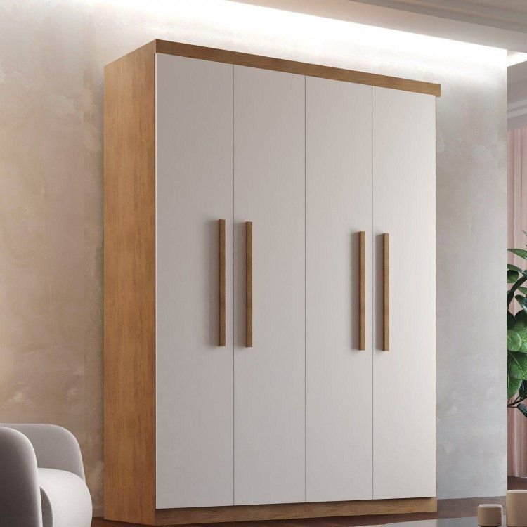 Guarda-Roupa Solteiro 4 Portas 2 Gavetas MDF Dinamarca Marrom/Imbuia/Off White Imbuia/Off White