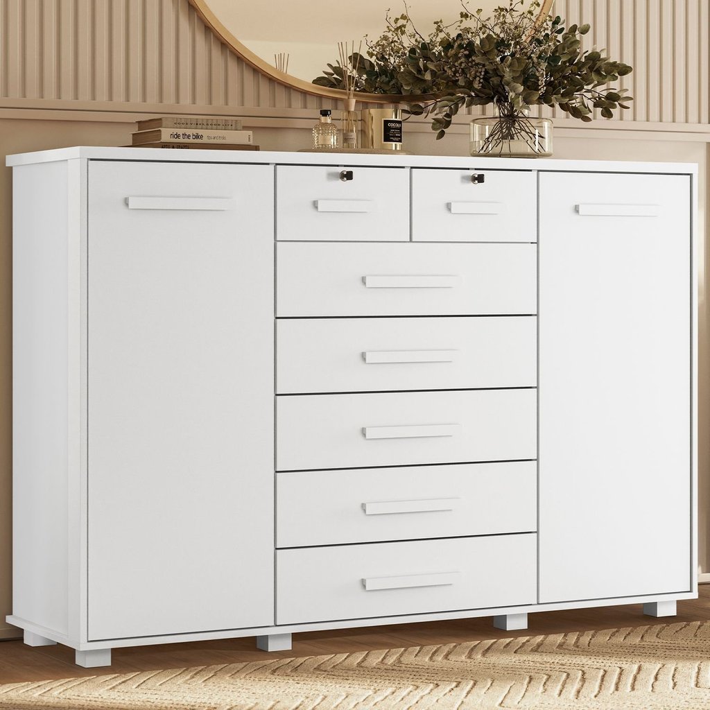 Cômoda 2 Portas 7 Gavetas Fontana Albatroz Branco Branco