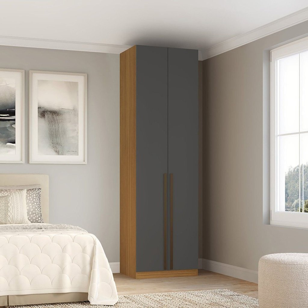 Guarda-roupa Modulado 2 Portas 3 Gavetas com Prateleiras e Cabideiros 70cm 100% MDF Trend Altezza Freijó/Titânio