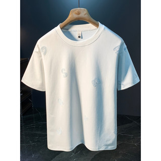 Camiseta masculina bordada de manga curta verão estilo fino 2026 novo estilo amônia líquida mercerizada algodão pesado m