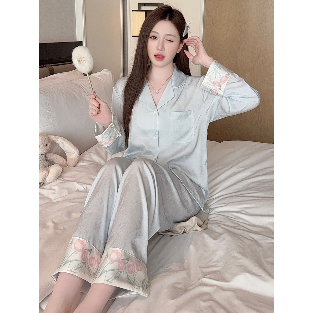 Pijamas femininos primavera outono 2026 novo estilo de manga comprida seda gelo doce tulipa High-End seda Loungewear ver