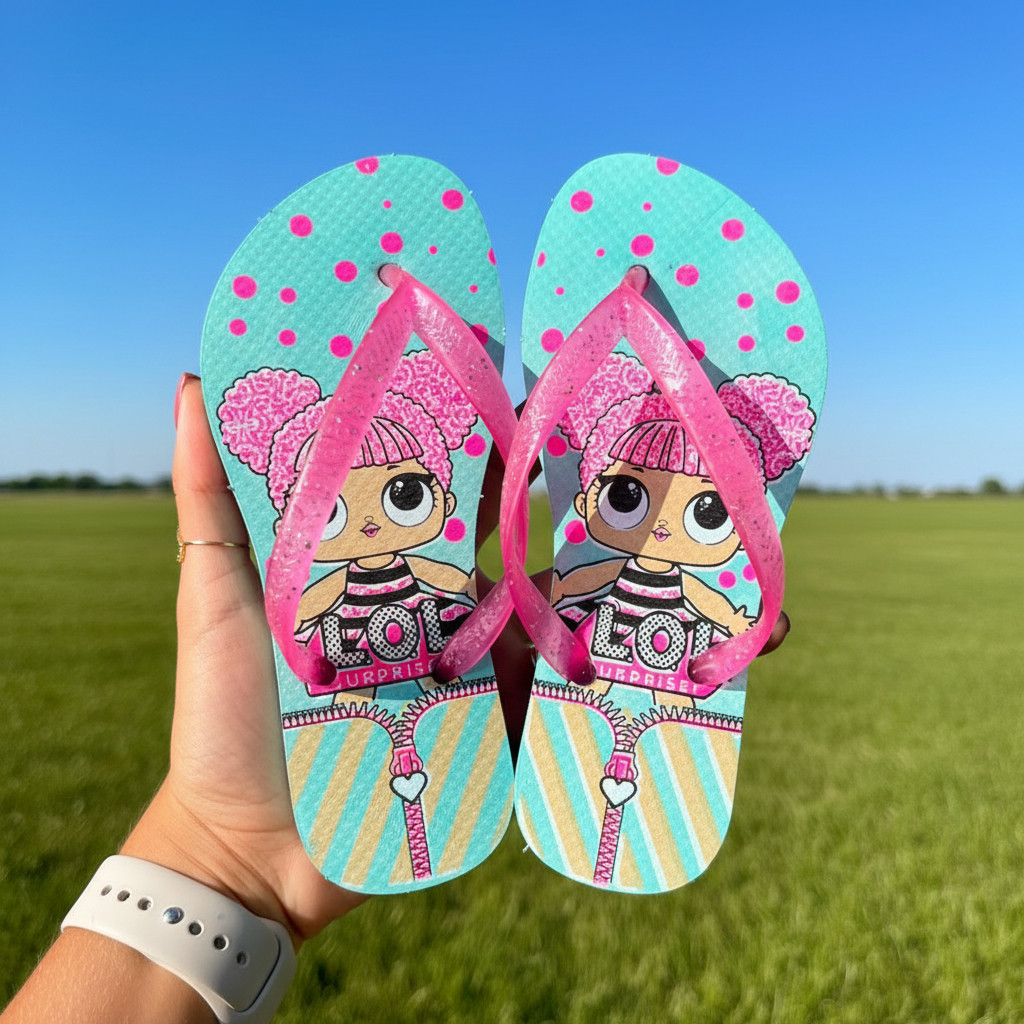 Chinelo Infantil Menina de Borracha Antiderrapante Confortável Durável Resistente Estampado Dia a Dia