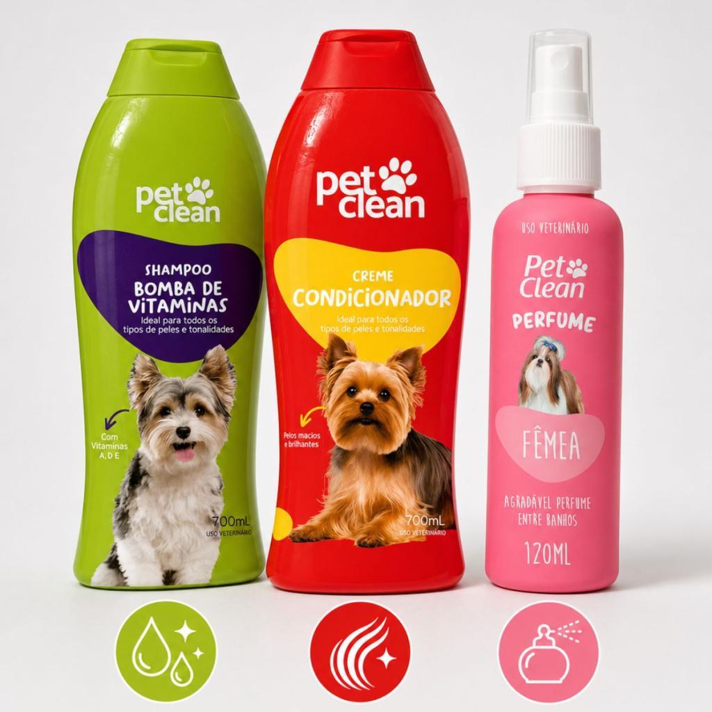 Kit Pet Clean Shampoo Vitaminas + Condicionador + Perfume