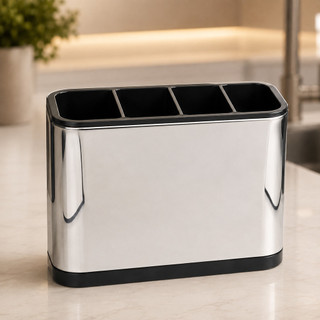 Porta Talheres 4 Compartimentos Organizador de Cozinha Escorredor de Utensílios Plástico Metal para Pia Bancada Moderno