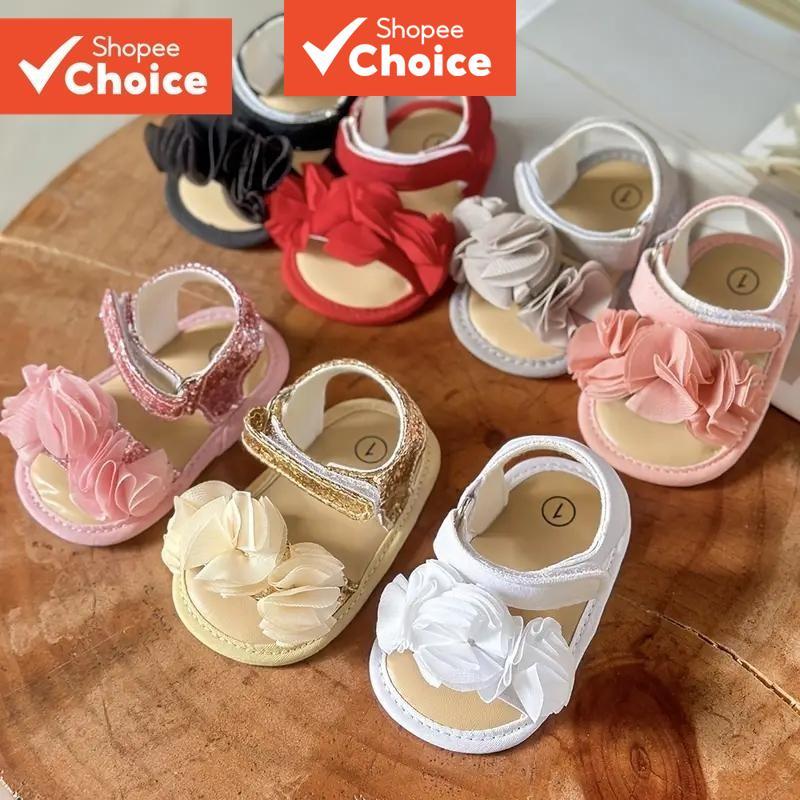 Sapatos De Bebê Menina Sandálias De Flores 0-18 Meses Sola Macia Gancho E Laço Infantis De Verão