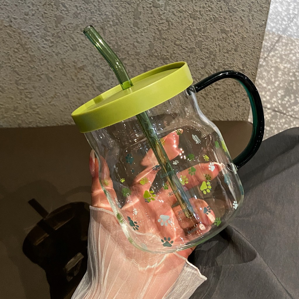 Copo de vidro de alto valor 600ml impresso com copo de escala copo de beber doméstico copo de palha copo de casal copo d