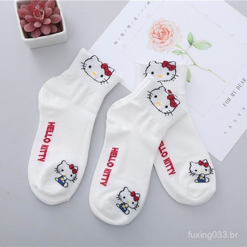 Hello Kitty Girl Meias Femininas Estudante Primavera Verão Lazer Esportes Bonito BRIG