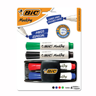 Kit apagador e pincel para quadro branco com 4 cores Bic