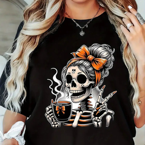 [Camiseta Premium em Algodão Puro]SG CAMISETA FEMININA ESTAMPADA CAVEIRA DESCOLADA ,DESPOJADA, ESTILOSA,EXCLUSIVA ROCK