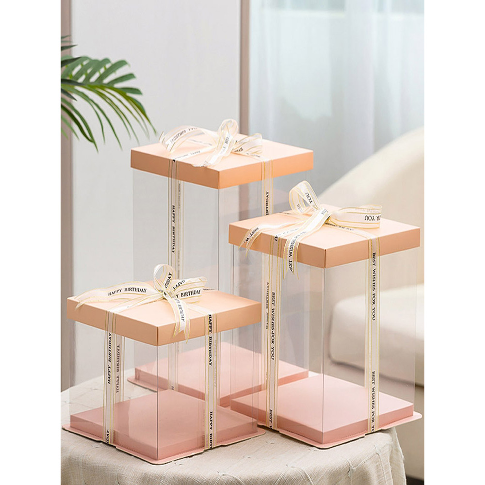 Caixa de bolo transparente 47 13 20 27 33cm 12 única camada dupla aumentada influenciador presente aniversário caixa de 