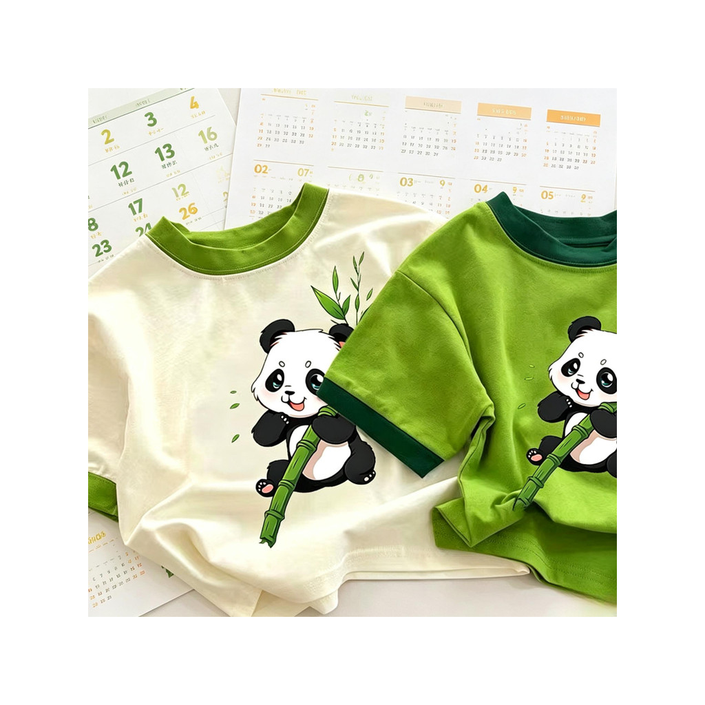 Crianças puro algodão verão de manga curta camiseta novo Panda dos desenhos animados versão coreana bonito impresso das 