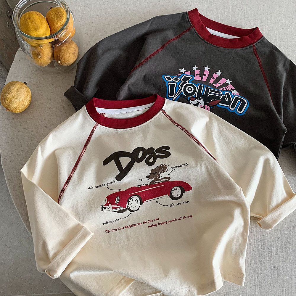 Meninos de manga comprida camiseta primavera outono versão coreana simples moda dos desenhos animados carro impressão bo