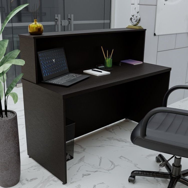 Balcão Atendimento Recepção Consultório 120x60cm Preto Preto