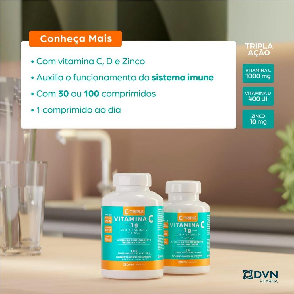 Vitamina C 1g+Vit D 400UI+Zinco 10mg 100 comprimidos C-Triple — imagem 2 de 2