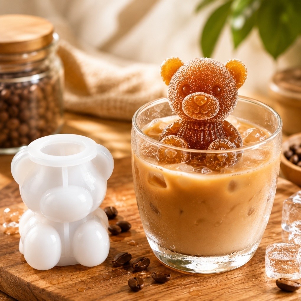 Molde de Gelo 3D Ursinho | Forma de Gelo Urso para Café, Bebidas e Drinks | Molde Criativo | Decoração para Copos