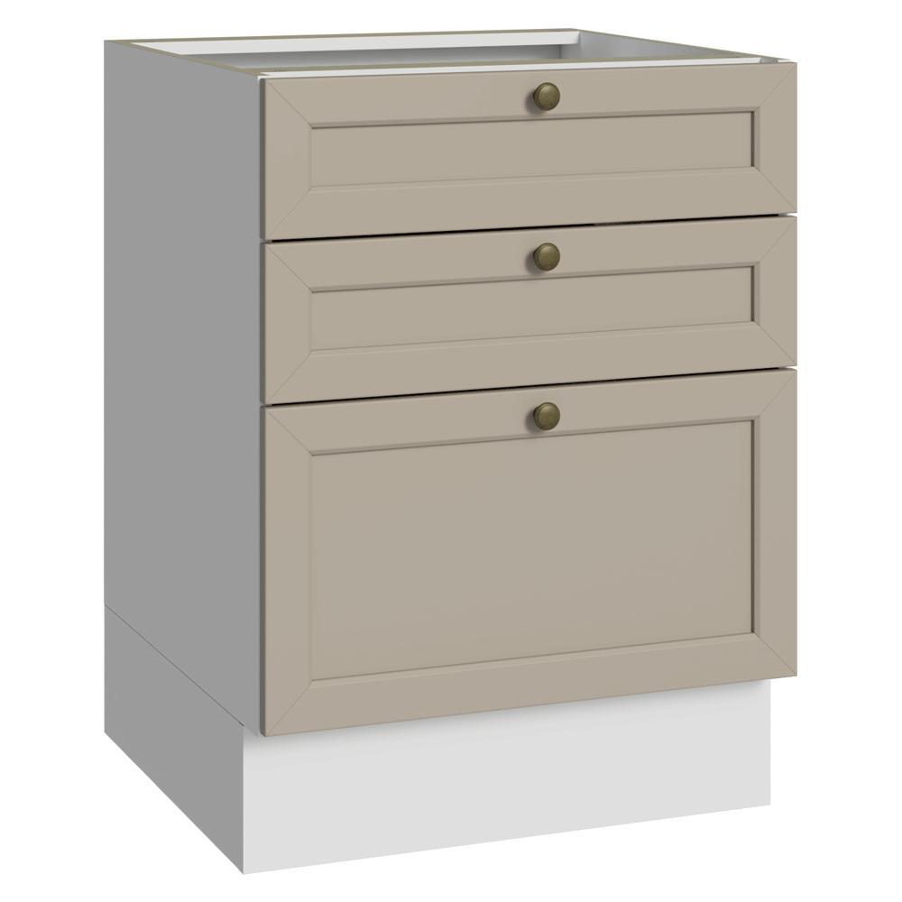Balcão de Cozinha 60 cm 3 Gavetas (Sem Tampo) Branco/Crema Vik Madesa