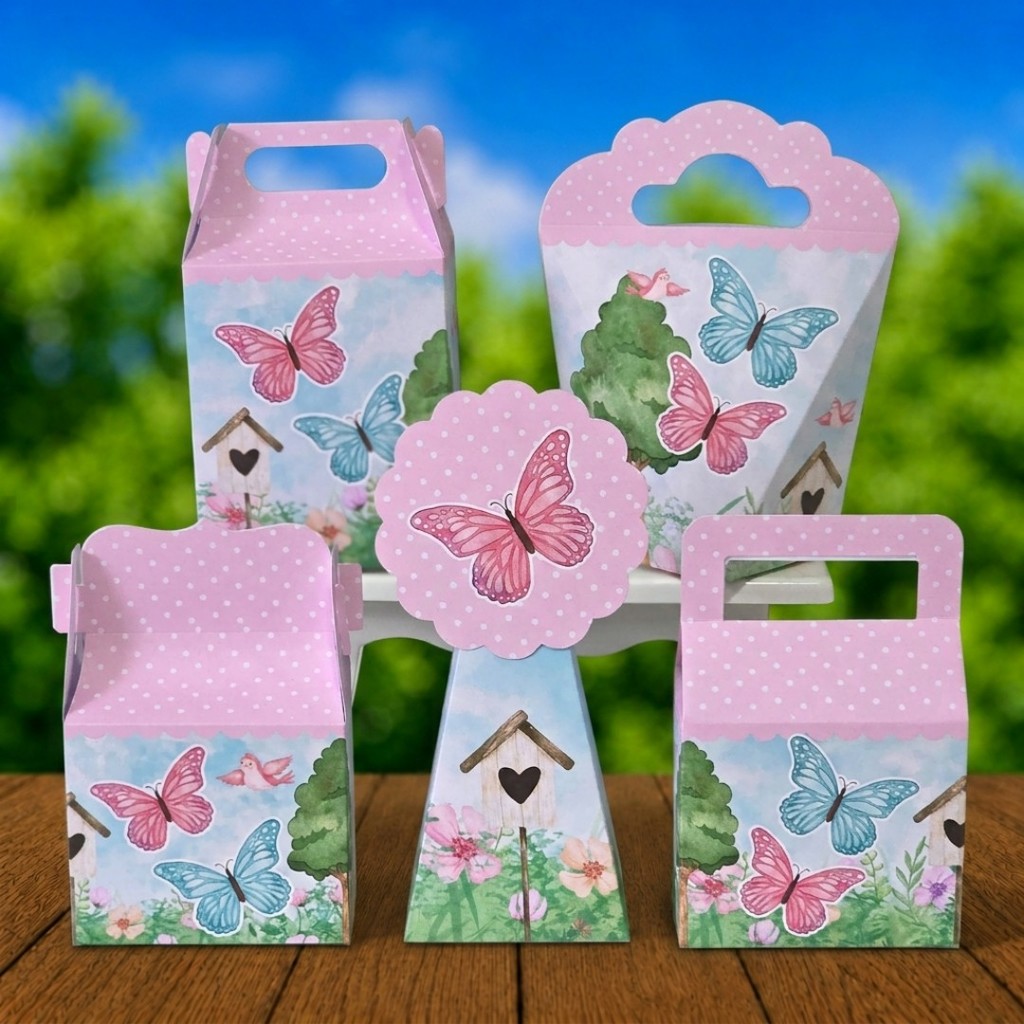 50 Caixinhas JARDIM DAS BORBOLETAS ENCANTADO kit festa lembrancinhas personalizados do tema