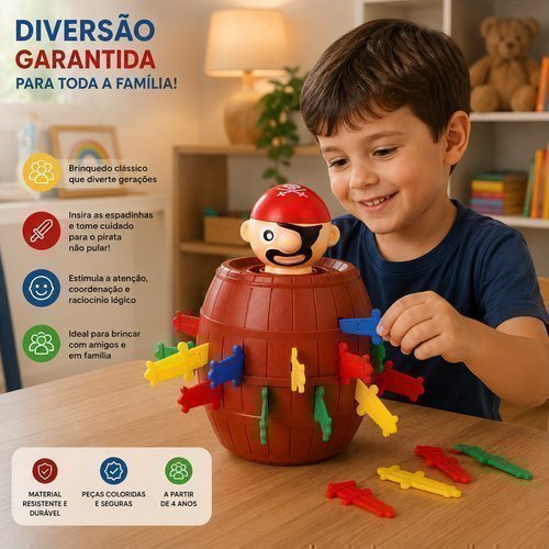 Jogo Divertido Pula Pirata 16 Espadas Aventura Interativa Infantil Brinquedo Pegadinha