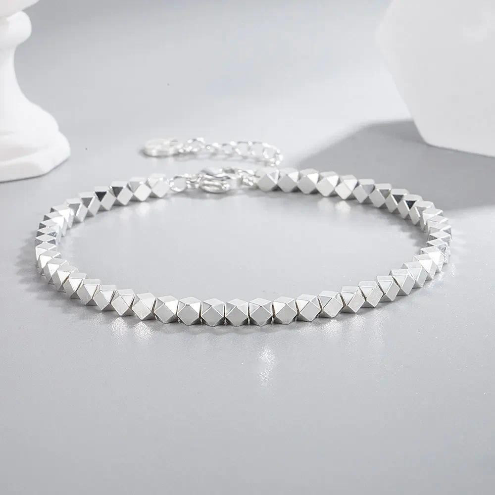 Pulseira feminina de prata esterlina 925, com design luxuoso e esferas irregulares brilhantes, C8QW.