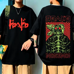 Camiseta Preta Unisex, Design com Cactos Estilizados, Textos "HOYO" e "DOROHEDORO", Alta Qualidade, Moda Urbana