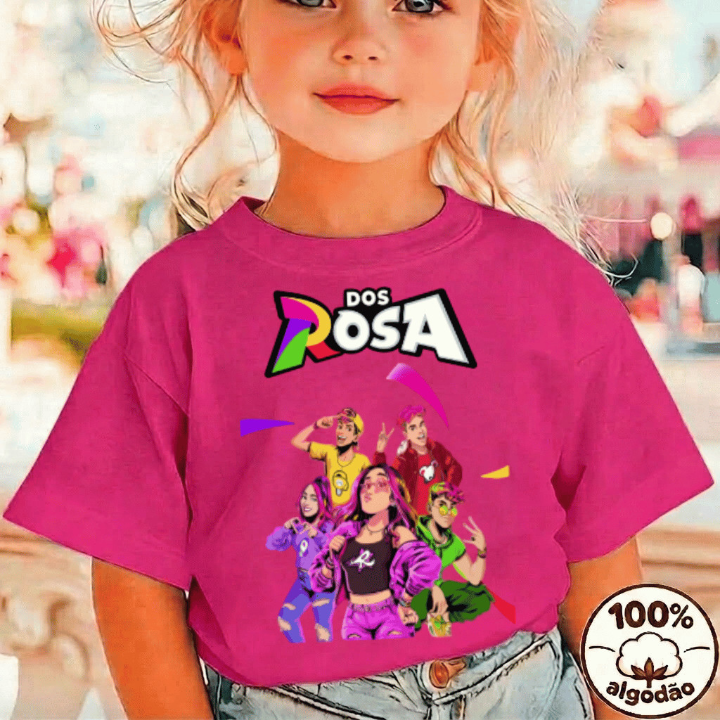 Camiseta Infantil Feminina Dos Rosa Emily Vick Estampa Colorida 100% Algodão Premium Confortável