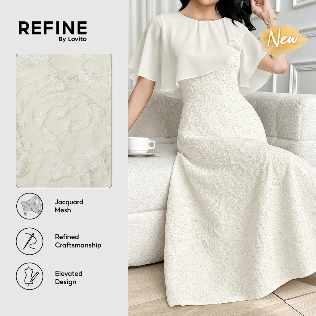 (New Arrival) (Refine by Lovito) Vestido Feminino Jacquard Floral Com Costura Longo evasê Damasco Noite Formal DRR44P1D058
