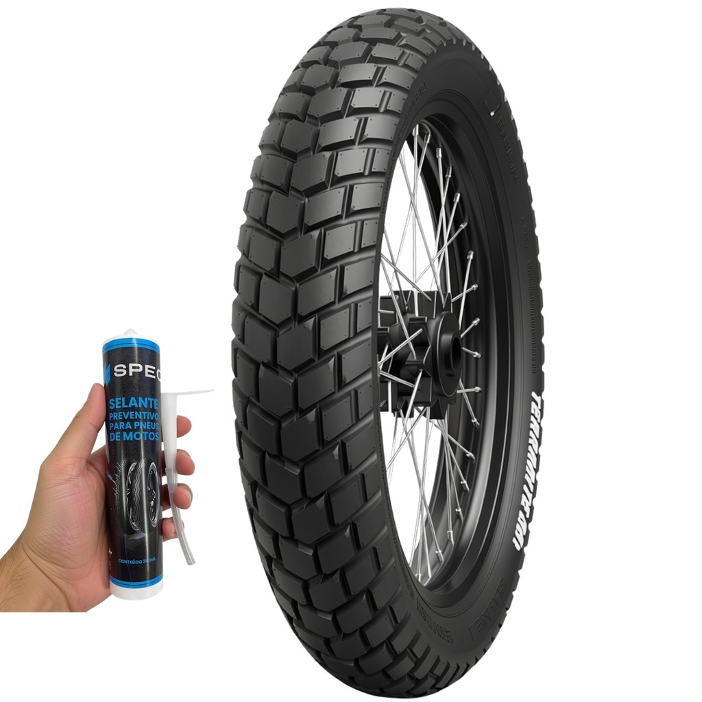 Kit Pneu Dianteiro 90/90-19 Eurogrip Terrabite Selante Vacina Antifuro 300 ml Bros 160 Xre 190 Crosser SHI 175 Bros 150