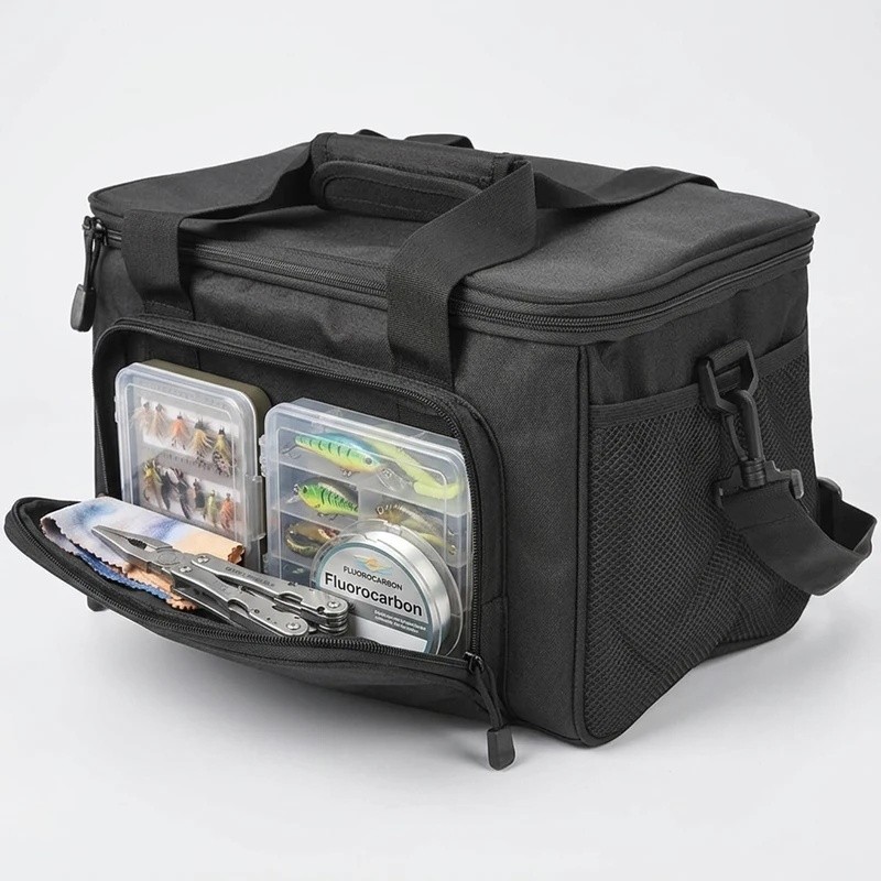 Bolsa de pesca de grande capacidade, multifuncional, resistente à água, organizadora de iscas, com design transversal pa
