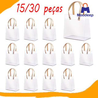 15/30 peças Sacos de oferta transparentes com pegas de plástico impermeável fosco para festas de aniversário 16x13x8 cm
