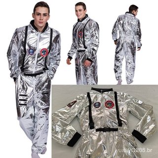 Traje de Astronauta Prata Adulto, Traje Espacial Feminino e Masculino, Fantasia da NASA para Halloween, Macacão Cosplay