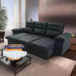 Sofá Retrátil/Reclinável Verona 2,30m Suede Velut Cinza Lunar c/ Molas Ensacadas - King House