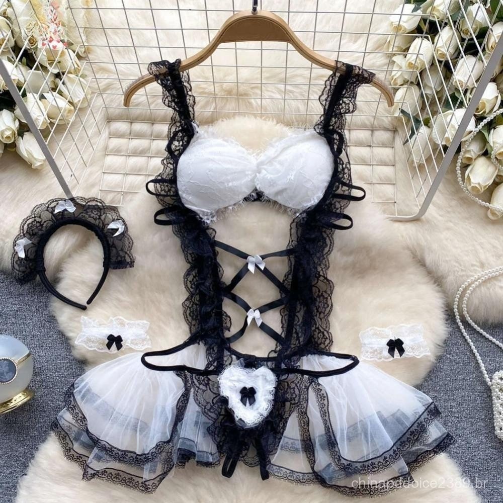 [Msfancy] Macacão de cosplay de empregada sedutor, macacão, tamanho único, pijama feminino, fantasia JVD6