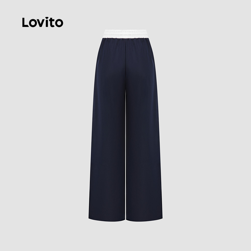Lovito Casual Calça De Verão/Primavera Com Costura Em Tecido Liso E Cordão Para Mulheres L110AD1475 · foto 2