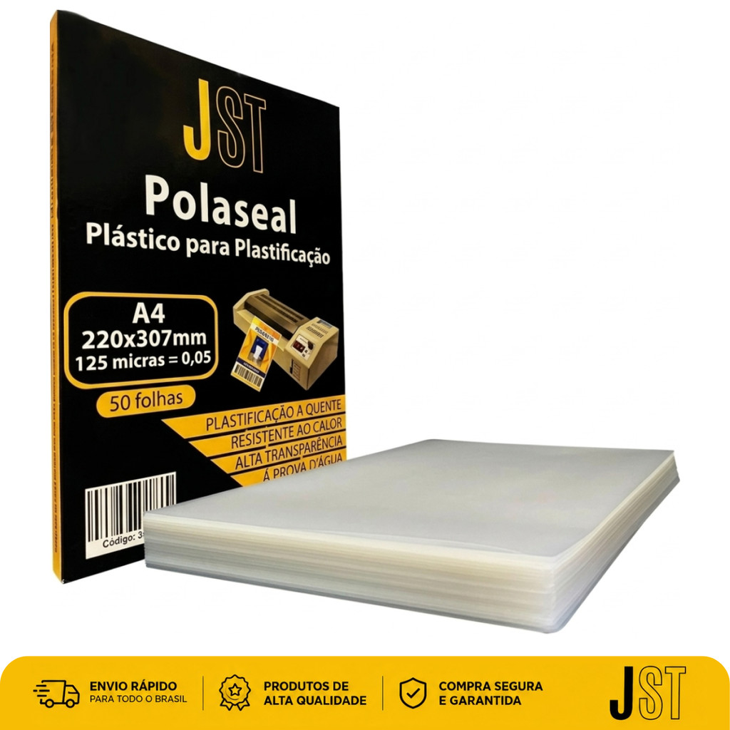 Plástico para Plastificação Polaseal A4 125 Micras 50 Folhas JST Brilho