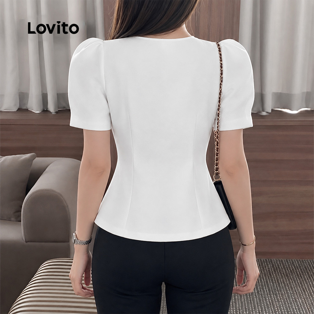 Lovito Elegante Blusa Para Uso Diário Botões Blusa Requintada Para Primavera/verão Off-white Para Mulheres L138ED319 · foto 2