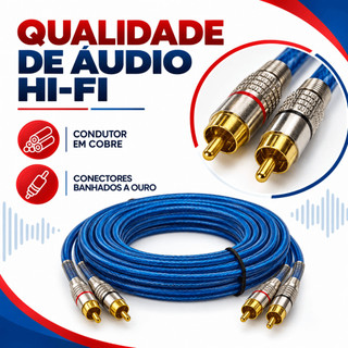 Kit Cabo RCA Blindado 5m 2RCA para 4RCA + 2 Cabos Y Som Automotivo Banhado a Ouro